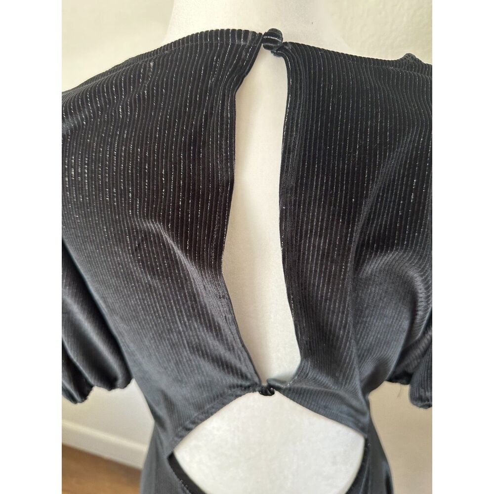 L*Space Velvet Metallic Stripes Black Puff Sleeve Mini Dress size Large - Picture 8 of 10